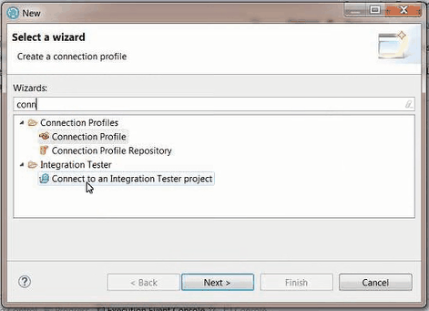 Connect to Integration Tester project wizard page