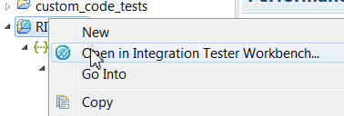 Right-click menu on project nodes to open Integration Tester resources