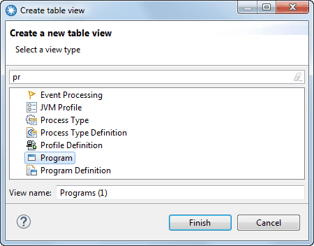 Create table view wizard