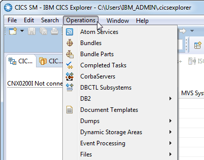 CICS Explorer menu bar showing the Operations menu.