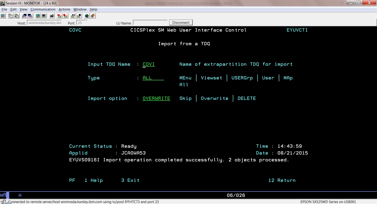 This screenshot from the CPSM WUI Import shows the use of COVC Import