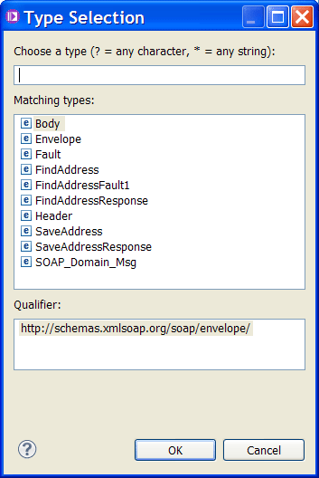 This figure shows the window Type Selection that opens after you select Cast that lists all the types available.