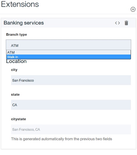 Screen capture showing property setting pane for the bank branch example