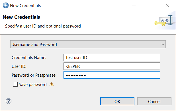 Dialog for specifying user name and password