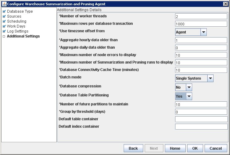 Configure Summarization and Pruning Agent - Database Table Partitioning