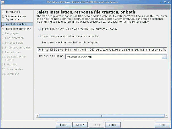 A view of the Select installation, response file creation, or both Panel.