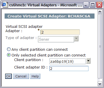 This is a screen shot of the Create Virtual SCSI Adapter screen.
