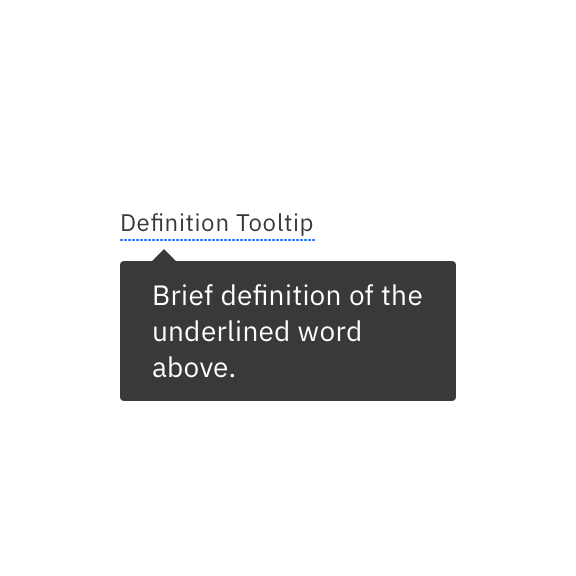 text 'Definition Tooltip' trigger is identified by blue, dashed underline that on hover displays text 'Brief definition of the underlined word above'