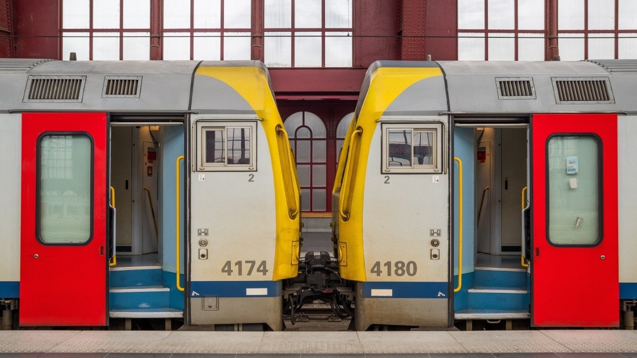 Trains at railroad station in Antwerp, Belgium