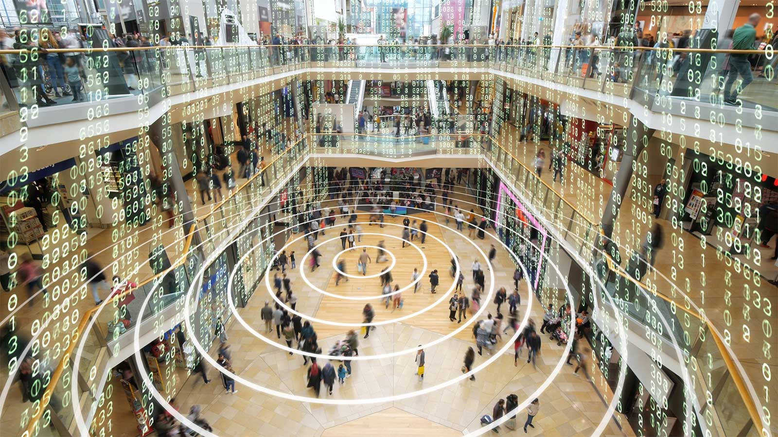 Shopping mall with matrix style data layered on top