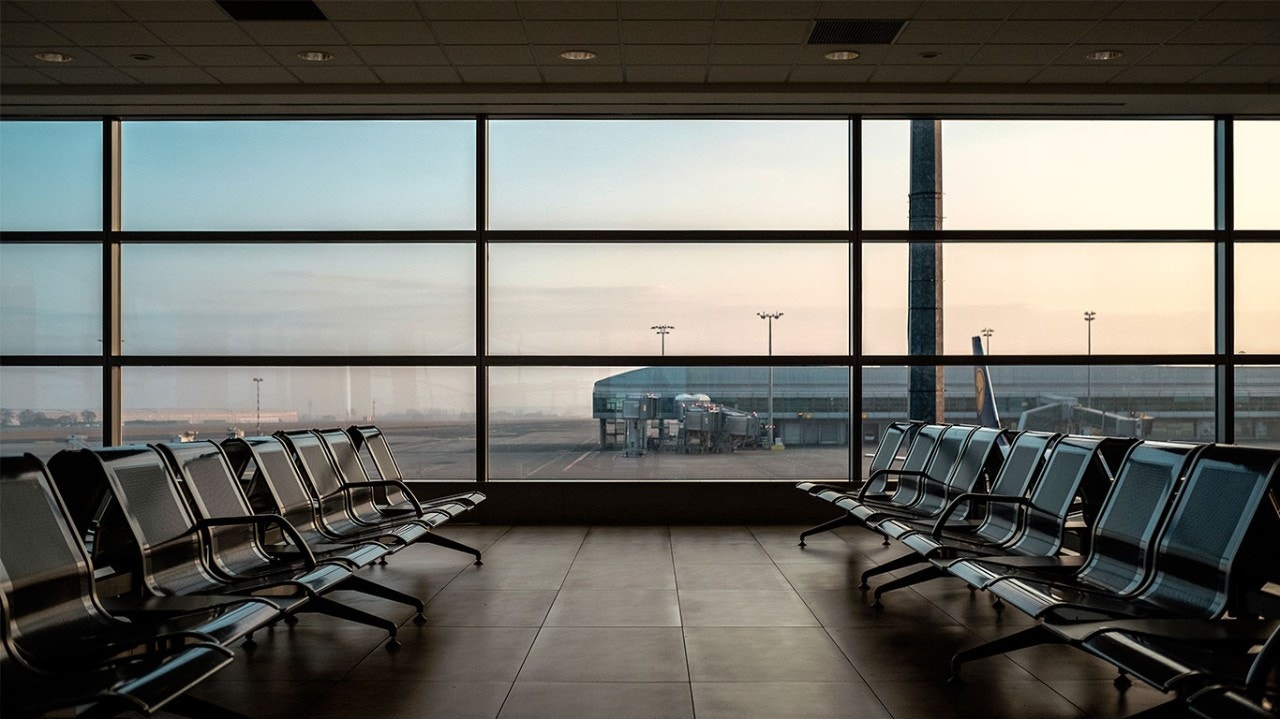 London bridge aerial view from the porthole of an airplane.