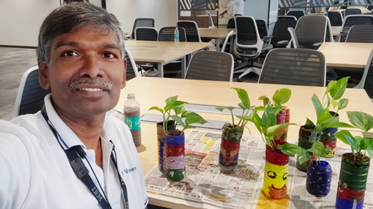 Sathya Mukka with plants