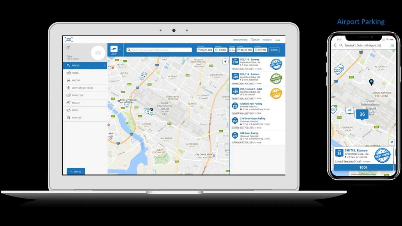 Plateforme Mawgif sur ordinateur portable et smartphone