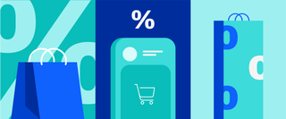 Illustration of shopping bags and phone app