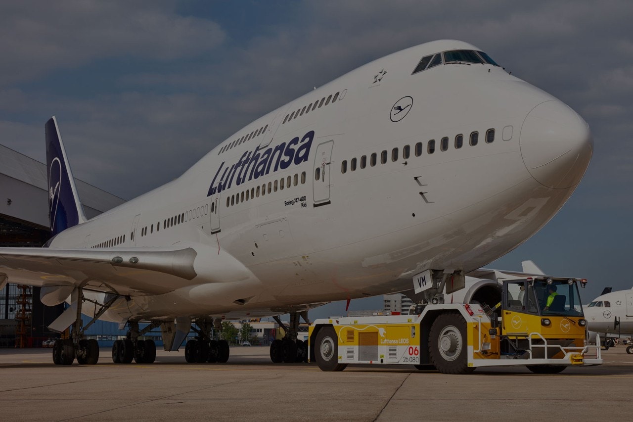 Lufthansa Boeing B747 airplane at the terminal