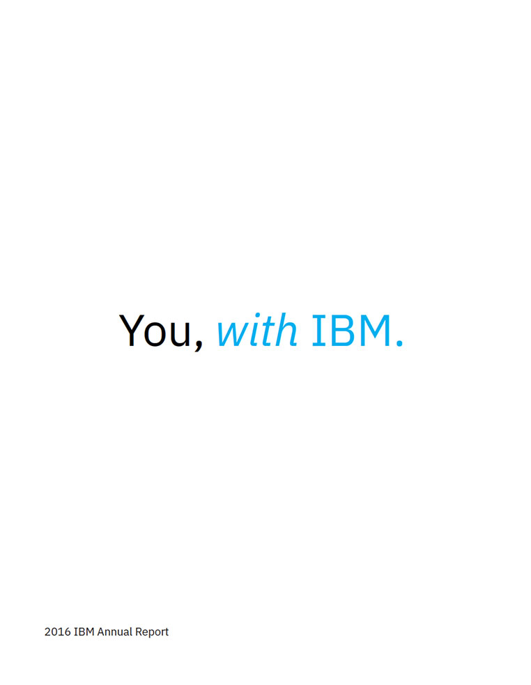 Cover of 2016 IBM Annual Report with text "You, with IBM"