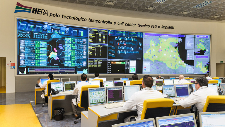 Operations center with large screen on wall
