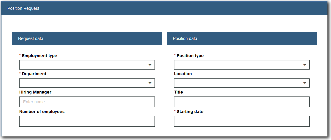 The Position Request panel containing the Requisition CV and Position CV coach views