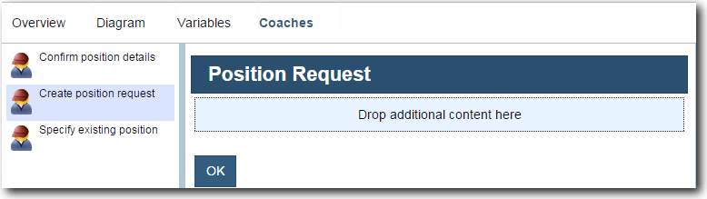 The Create position request coach containing the Position Request section above the OK button.