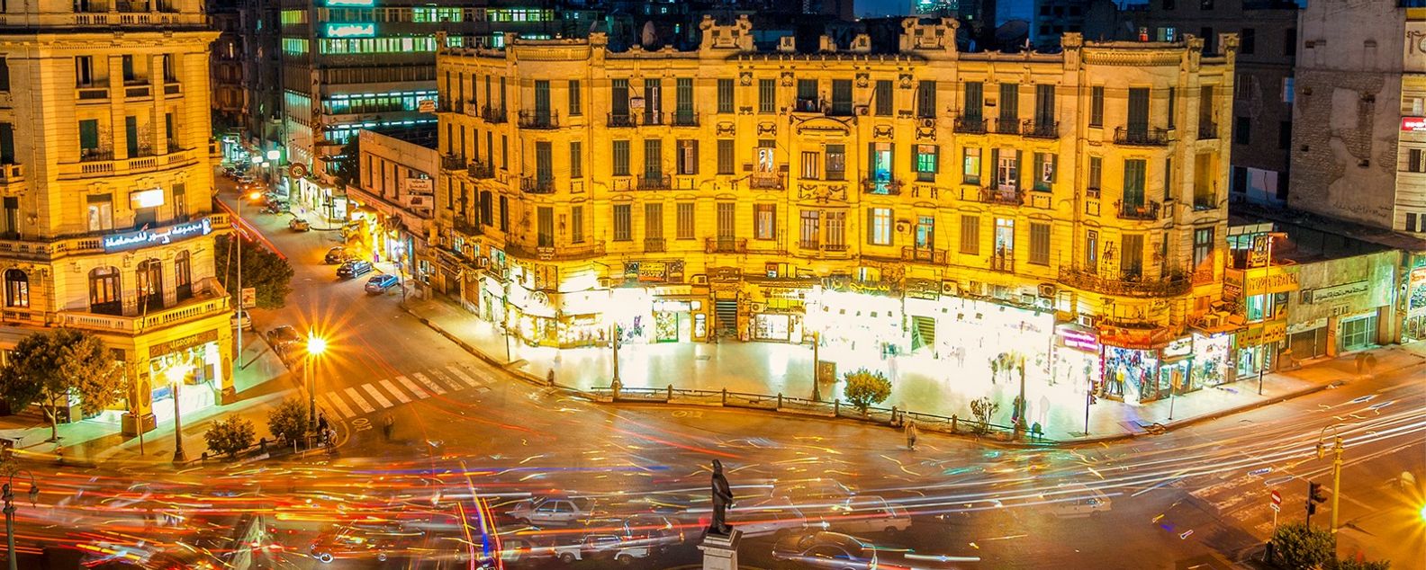 Light trails around Midan Talaat Harb in downtown Cairo