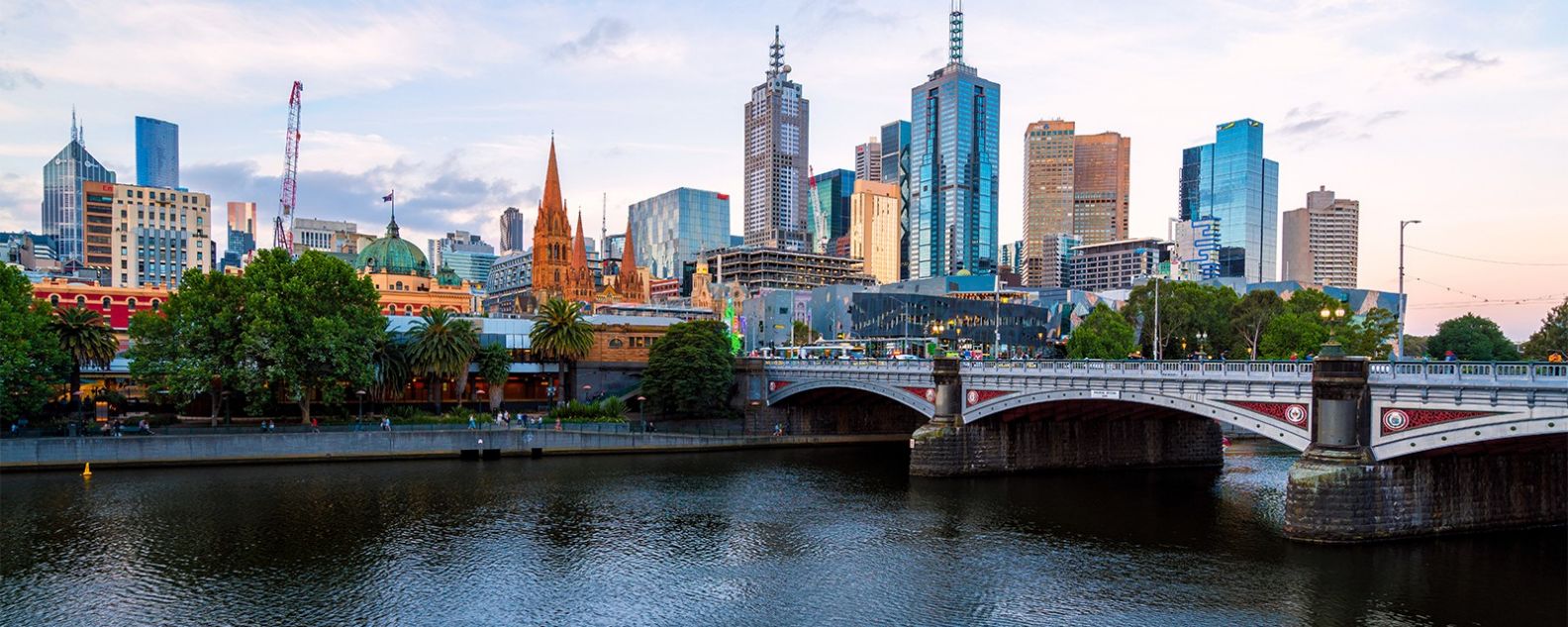 Melbourne, Australia downtown with river in foreground