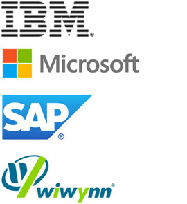 Logotipos da IBM, da SAP, da Microsoft e da Wiwynn