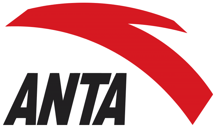 Logo perusahaan ANTA: kata ANTA dalam huruf kapital blok hitam di bawah kilatan merah.