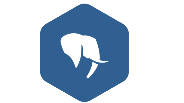 Logotipo azul oscuro de PostgreSQL en forma hexagonal