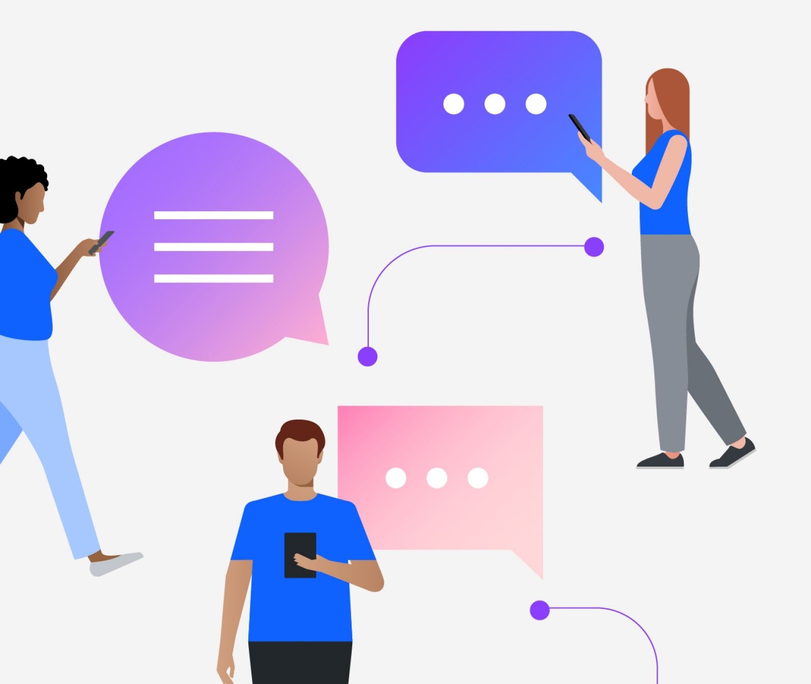 Illustration of sentiment analysis featuring people using chatbots
