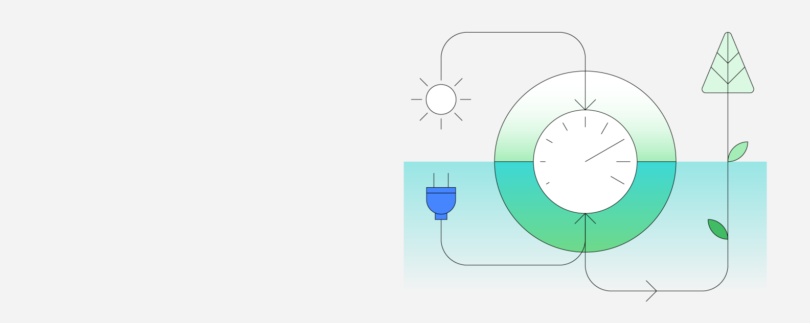 All illustration of a meter surrounded by icons for a sun, a plug and a leaf.