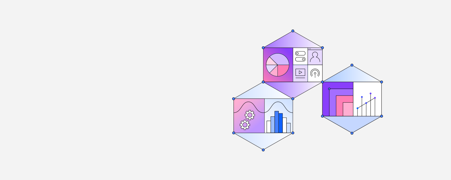 Illustration showing a hexagon with a graphs and charts inside