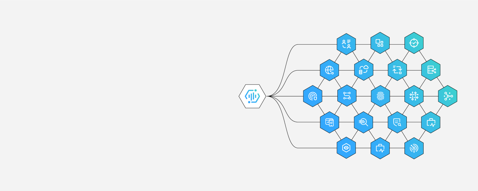 Interconnected hexagon representing a network of servers connected to the cloud being assisted by Instana's observability platform
