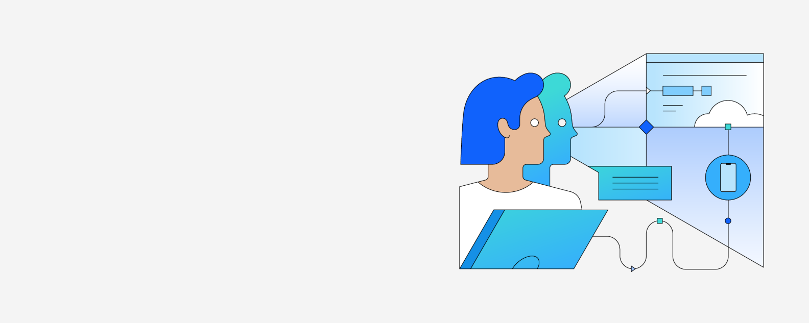 Ilustración de dos caras que ven API socializadas