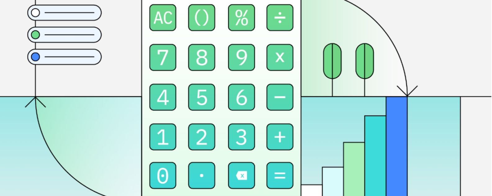 Illustration of a calculator and environmental elements 