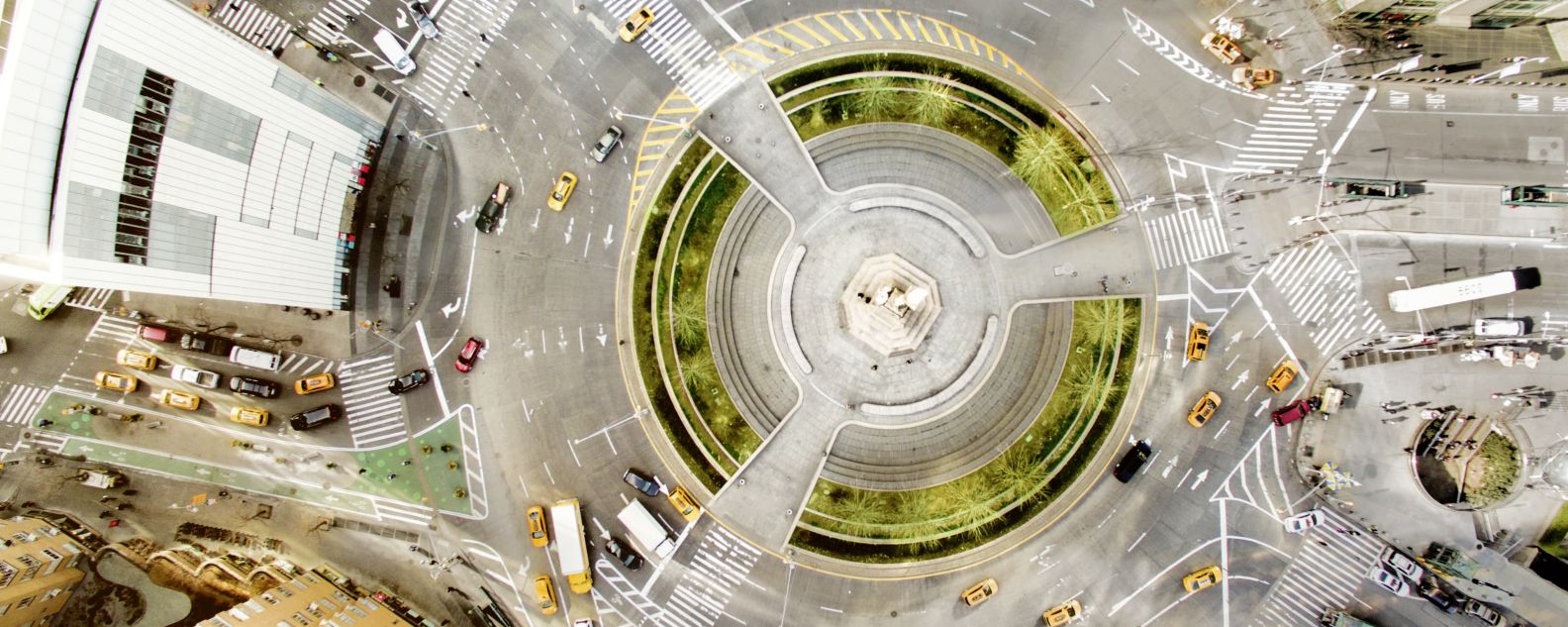 Aerial view of a roundabout in a city