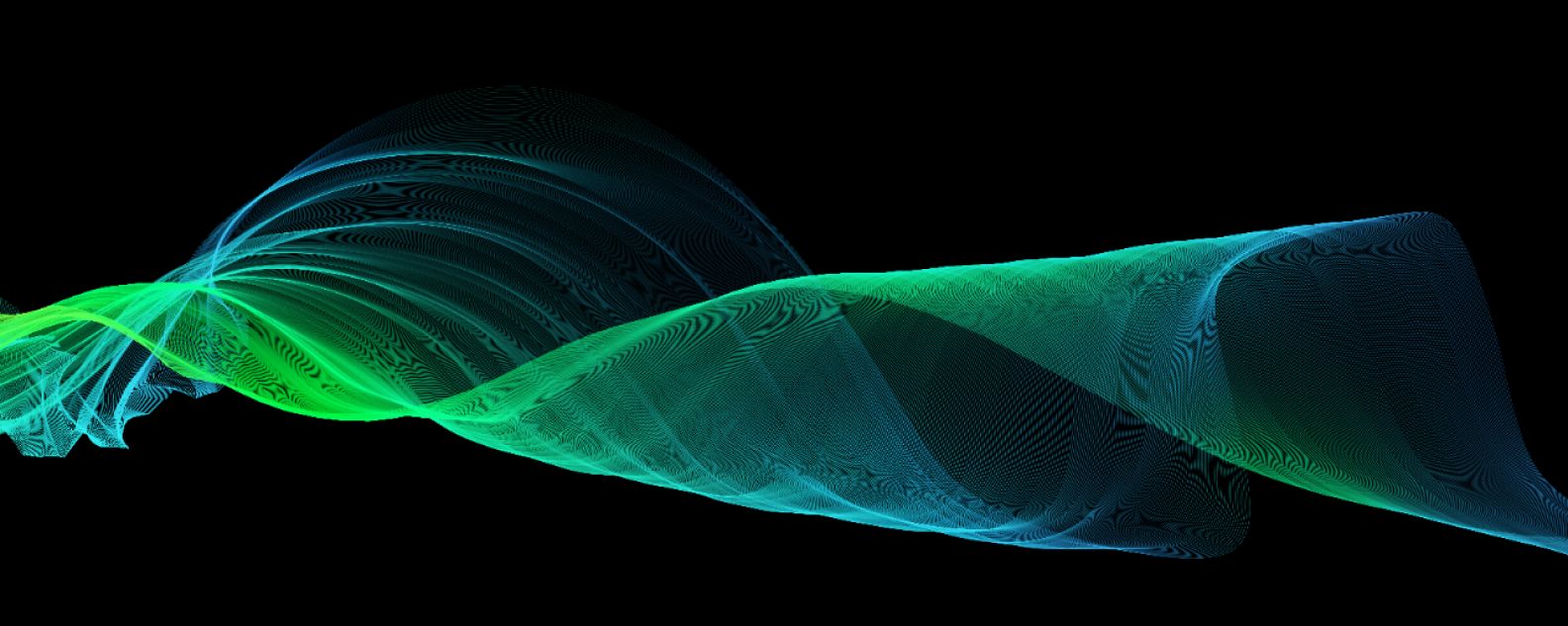 Darstellung eines abstrakten Wellenelements aus grünen Linien auf schwarzem Hintergrund