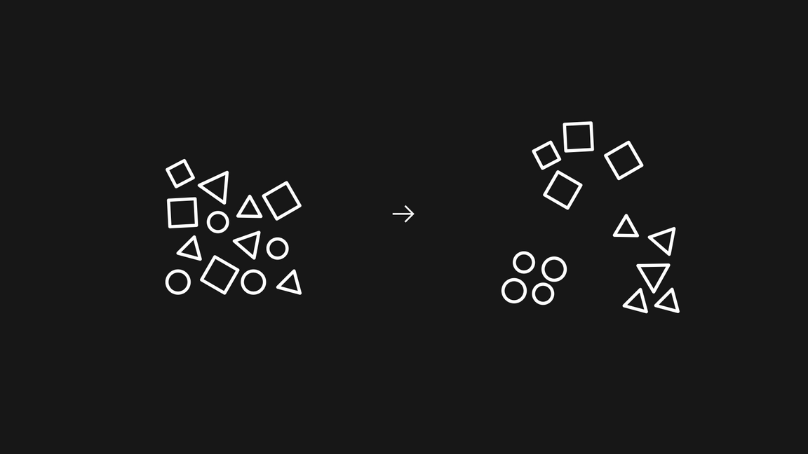 Different shapes clustered together by similar properties