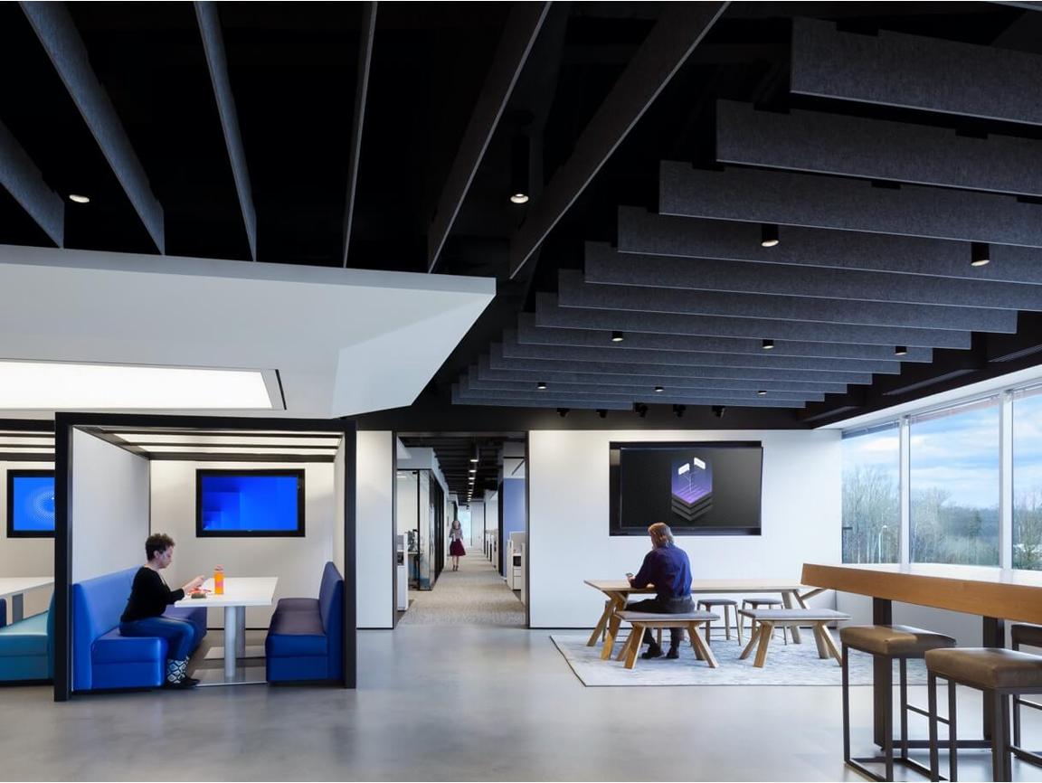 acoustical felt ceiling over Collaborate zone