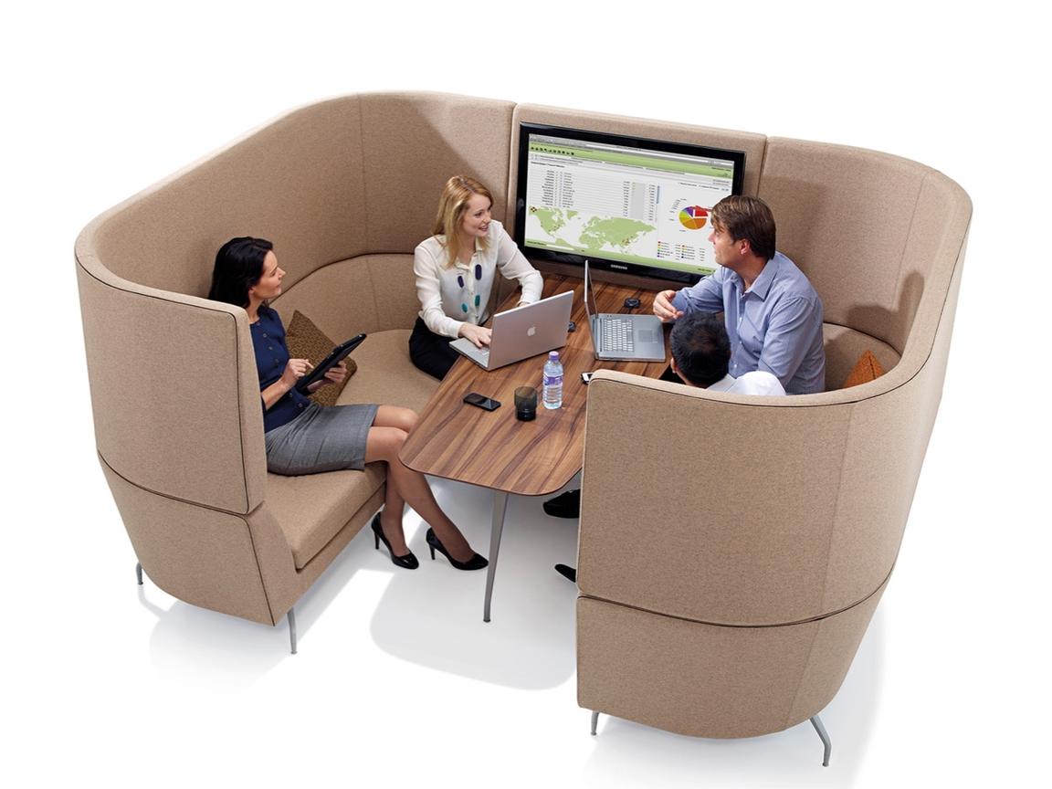orangebox carrel with seating for four with screen