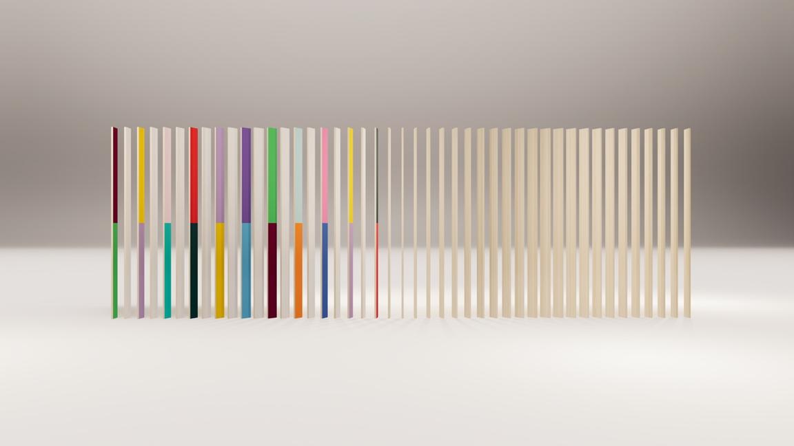 slat wood partition painted in Be Equal® palette colors slat wood partition painted in Be Equal® palette colors