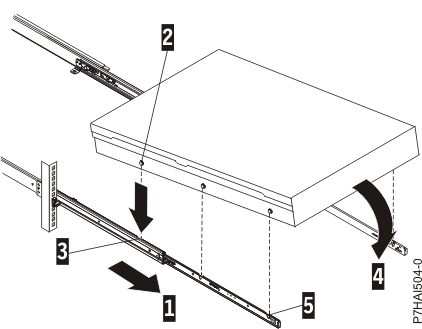 graphic of rails extended and server nail heads aligned with slots in rail