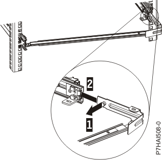 graphic of pin extended, bracket installed into slide rail