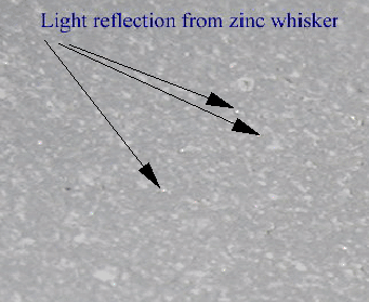Light reflection from zinc whiskers