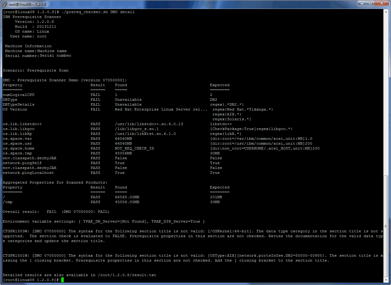 Running the script and setting the detail parameter on UNIX systems