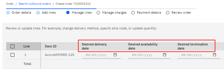 Screen capture of the Create order > Order details page