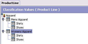Display of a ProductLine window with the Classification Values