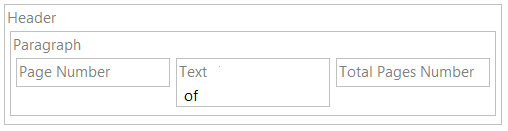 Header element where the generated output reads page number of total pages number.