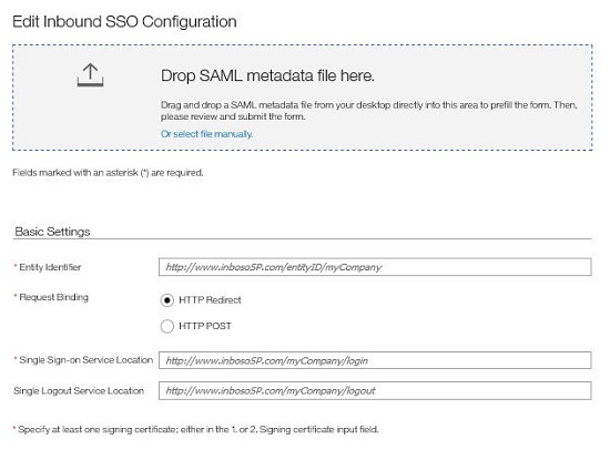 The Inbound SSO Configuration section