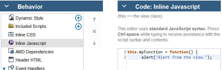 Example of custom JavaScript function added to a view.