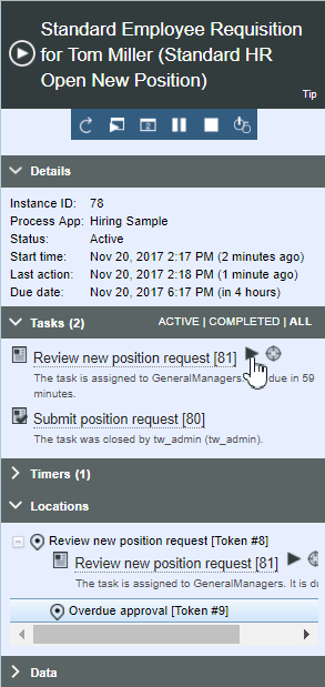 Inspector view with location of Run icon.